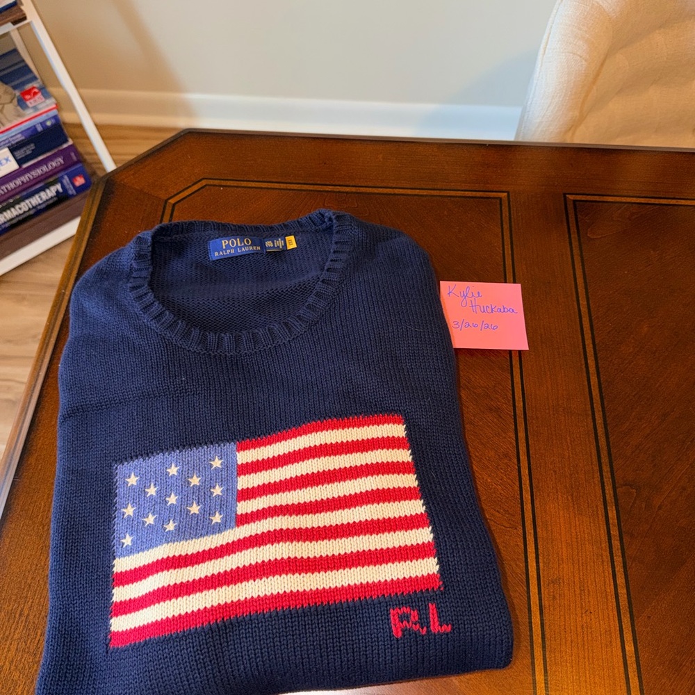 Polo by Ralph Lauren Navy Crewneck Sweater with American Flag
